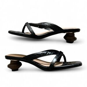 Alfani Black Faux Crocodile Strappy Sandals with Sculpted Abstract Heel